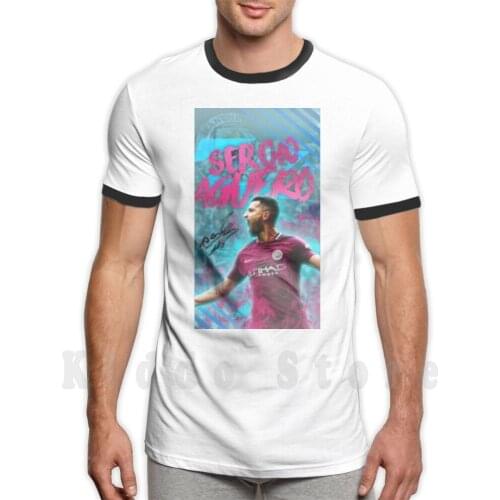 Sergio Agüero T Shirt DIY Big Size 100% Cotton Sergio Agüero Agüero Match Goal Football Soccer