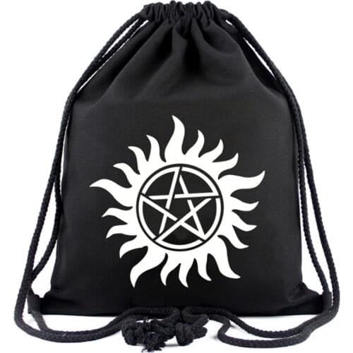 Hot Movies Supernatural Anime Drawstring Bags Canvas Organizer Pouch Men Women Casual Backpack Mass Effect Backpacks Bag 34*40cm