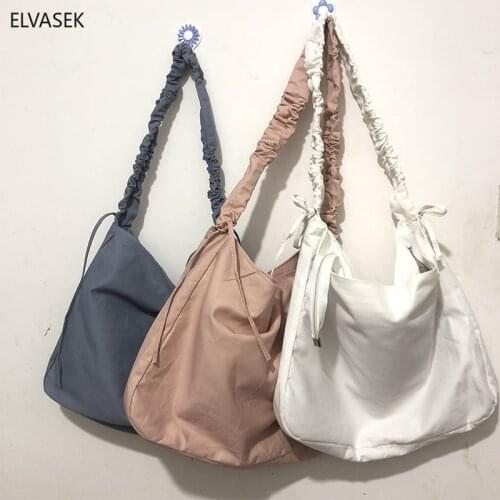 Harajuku 2021 New Fashion Folding Women Handbag Tote Ladies Casual Canvas Bag Aesthetic Elastic Band Shoulder Bag Beach Bolsa