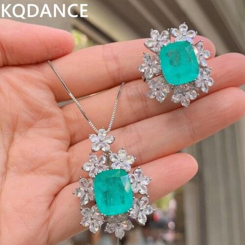 Emerald Cut Lab Ruby Paraiba Tourmaline Pariba Diamond Gemstones Rings Necklaces Wedding Jewelry Sets For Women Wholesale 2021