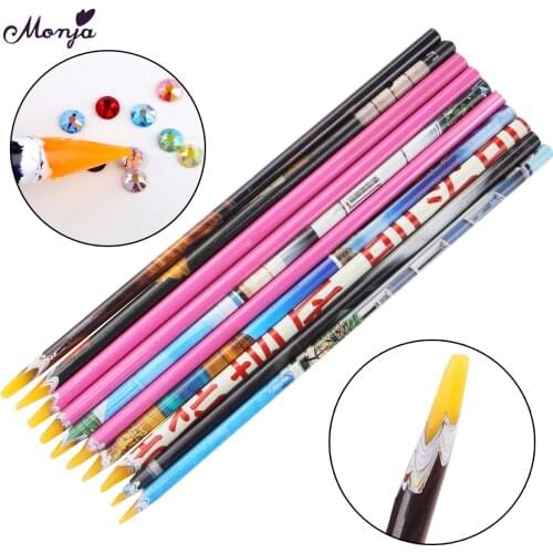Monja Nail Art Crayon Wax Dotting Pen Pencil Self-Adhesive Rhinestones Gems Beads Drilling Sequins Picking Picker Manicure Tool