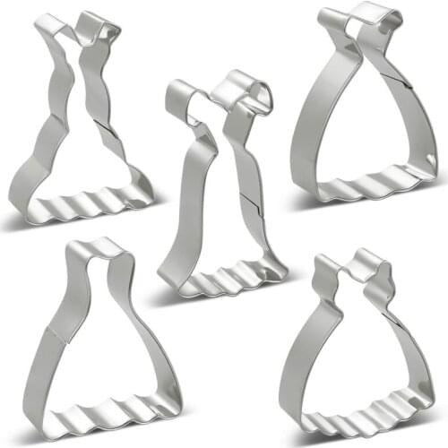 KENIAO Wedding Dress Cookie Cutters Set For Wedding Party - 5 Piece - Biscuit / Fondant / Pastry / Cutter - Stainless Steel