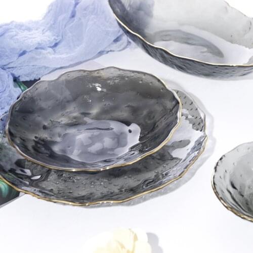 Kitchen Fruit Snack Plates New Creative Phnom Penh Glass Dish Irregular Household Glass Tableware Daily Necessities Living Room