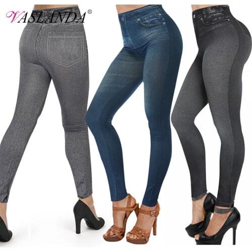 Faux Denim Leggings Jeans Jeggings Skinny Pants for Women Streetwear High Waist Tummy Control Leggings Slim Pencil Trousers