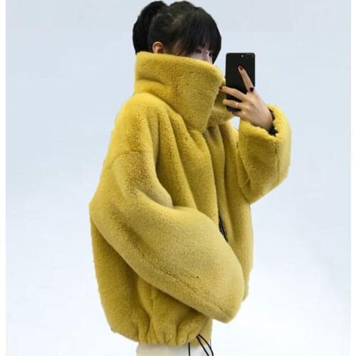 Fashion brand fluffy big collar Faux Fur coat female Thicker warm Fox Fur Waistcoat zipper stitching coat with drawstring