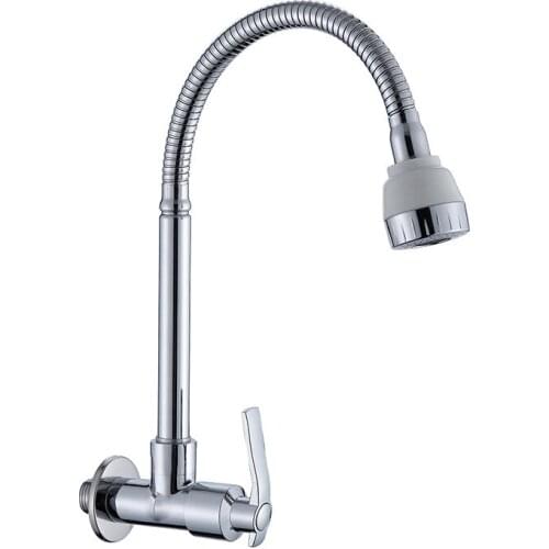 Wall Mounted Kitchen Faucet 360 Degree Swivel Flexible Hose Double Hole Cold Water Tap Balcony Garden Wash Basin Sink Faucet