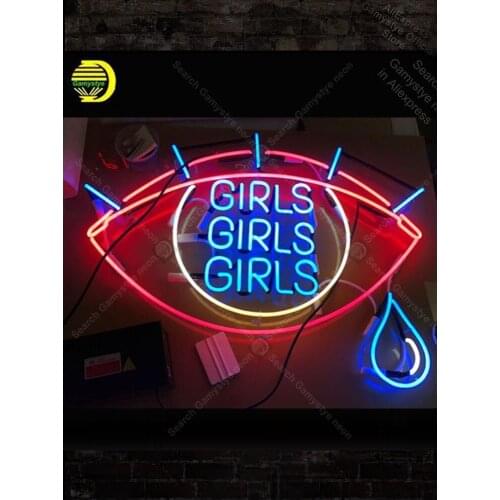 Girls with eye NEON SIGN REAL GLASS Board BEER BAR PUB LIGHT SIGN Glass Tube Neon Sign Metal Signs Garage Neon Light Wall Roshe