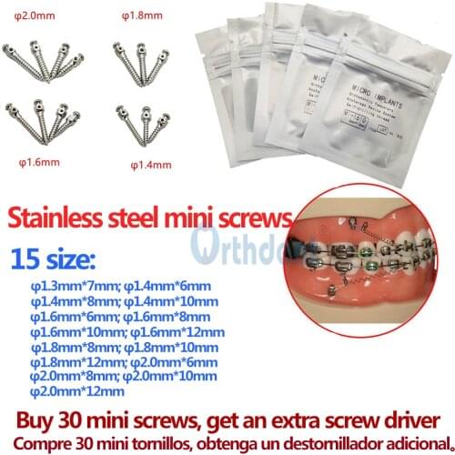 Orthdent 1 Pc Dental Orthodontic Micro Implants Stainless Steel Mini Screws Self-Drilling Φ1.3mm-2.0mm