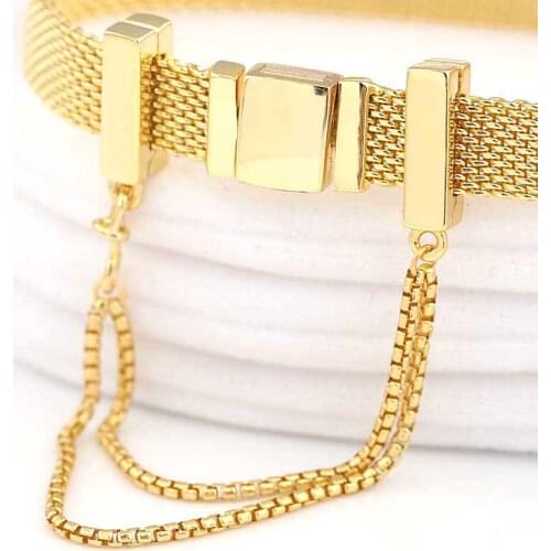 Original Gold Color Shine Reflexions Safety Chain Clip Beads Fit 925 Sterling Silver Charm Bracelet Bangle Diy Jewelry