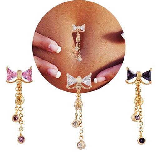 14G Sexy Bowknot Belly Button Ring Dangle Navel Bar Ring Body Jewelry Piercing