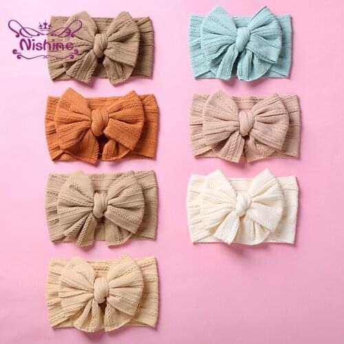 Infant Soft Comfortable Knitting Striped Hairband Solid Color Handmade Bowknot Nylon Headband Kids Hair Accessories Photo Props