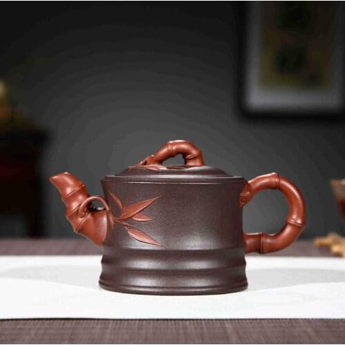Recommended by peng-cheng gu all handmade undressed ore mud double color purple bamboo section of 220 mm in the teapot
