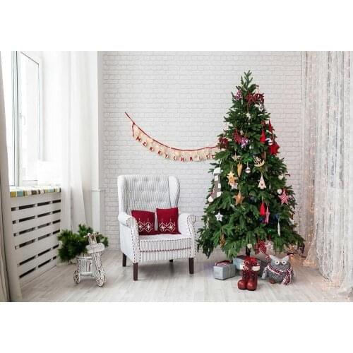 Christmas Tree Banner Decors Sofa White Room Photo Backdrop Customized Photography Background for Children Baby Shower Photocall