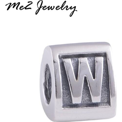 Top quality silver letter W european beads Summer style charm beads fit 2017 bracelet free shipping