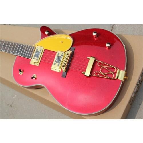 Classic style, customized 6-string jazz electric guitar, metal red body, gold hardware, free shipping