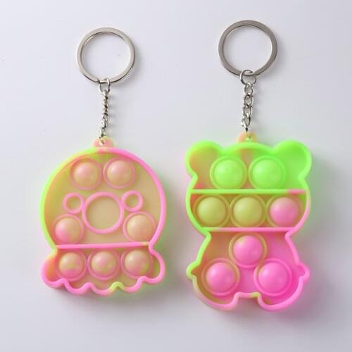 Funny Push Bubble Sensory Toy Mini Keychain Dinosaur Fidget Toy Squishy Stress Reliever Toy Adult Child Anti-stress Rainbow Gift