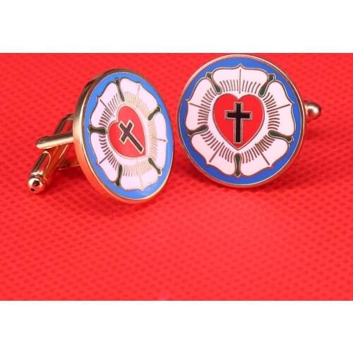 Lutheranism cufflinks Christian cross cufflink rose red heart Lutheran seal pattern religious jewelry mens cuff accessories gift
