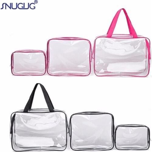SNUGUG Brand Waterproof Women Cosmetic Bags Transparent Kit Zipper Travel Toiletry Bag For Woman Pvc Travel Makeup Bag Organizer