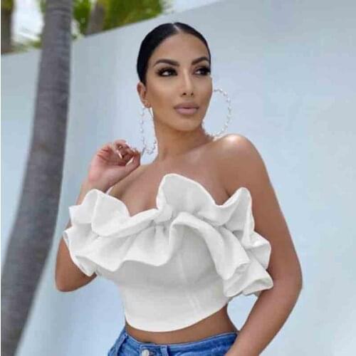 Cultiseed Women Sexy Slash Neck Strapless Ruffles Dinner Party Tank Tops Clothes Female Lady New Fashion Sweet Short Camis Vests