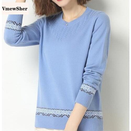 VmewSher New Spring Autumn Women Sweater Long Sleeve Geometric Hem Female Fashion O Neck Casual Knit Pullover Basic Jumper Tops