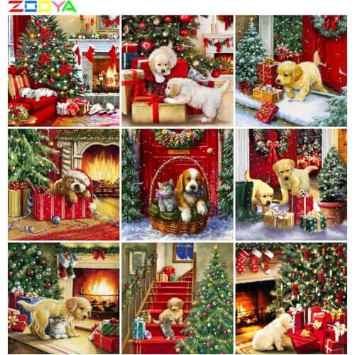 ZOOYA 5D DIY Full Drill Diamond Embroidery Dog Christmas Diamond Painting Animal Cross Stitch Mosaic Cat Picture Home Decor