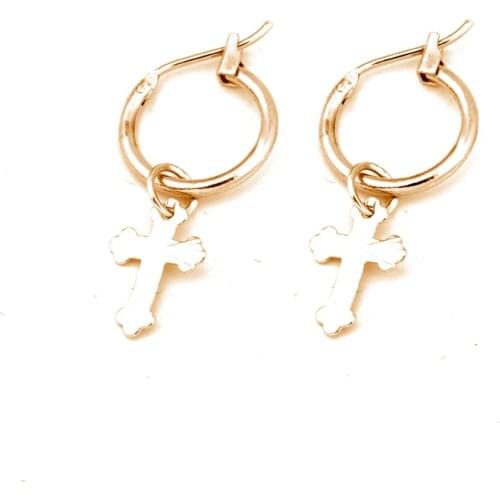 1Pair Cute Mini Small Cross Hoop Earrings For Women Trendy Brightly Gold Metal Color Geometric Pendant Circle Earrings Jewelry