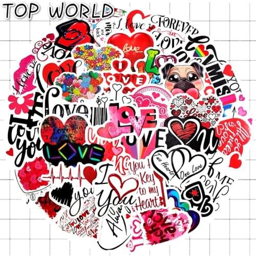 10/50PCS/set I Love You Romantic Valentines Day Red Love Heart Stickers FOR Laptop Skateboard Waterproof Decal Kid Toys