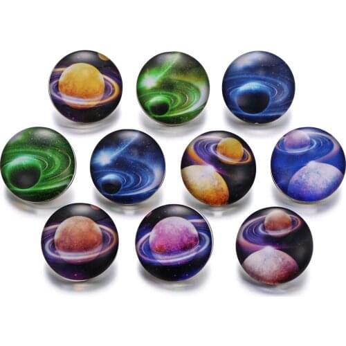10pcs/lot Mixed Snap Jewelry Starry Sky Planet Pattern Charms 18mm 20mm Glass Snap Button for DIY Snaps Bracelet Jewelry