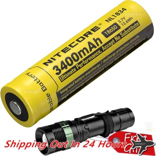 100% Original Nitecore NL189/NL1834 18650 3400mah 3.7V Li-ion Protected Battery with Button Top for All Type Flashlights 1 Piece