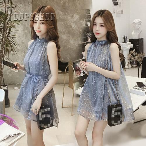 2019 Summer Shiny Women Dress Korean Sleeveless Female Dresses