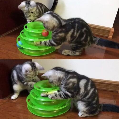 3 Levels Pet Cat Toy Funny Tower Tracks Disc Cat Tracks Toy Training Intelligence Amusement Plate Cat Ball Toys for Cats Kitten