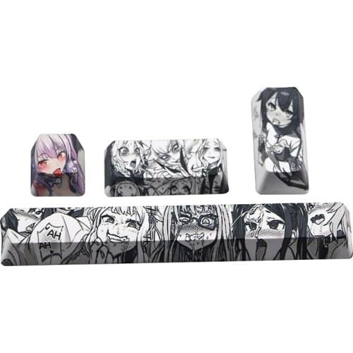 4Pcs Japanese Anime PBT Space Keycaps Ahegao Keycaps 6.25U ESC Spacebar For Mechanical Keyboard Switches Keycaps