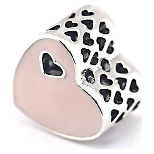 925 Sterling Silver Pink Enamel Heart Beads for Jewelry Making Valentine Day Silver Charms for Women Bracelets & Chokers Jewelry