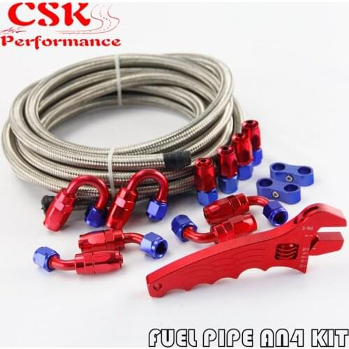 AN4 Stainless Steel Braided Hose line + Fitting Adaptor+Wrench Tools Spanner kit