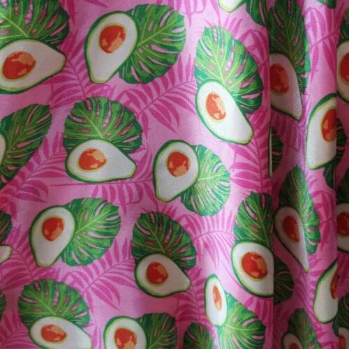 Satin Fabric Fruit Leaf printed Glossy Material Diy Doll Cloth scarf craft sateen silky printed Charmeuse Fabric