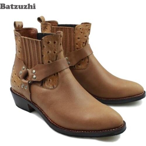 New Arrival Mens Cowboy Boots Personality Cowhilde Genuine Leather Boots Men Motorcycle Botas Hombre, Big Sizes 38-46