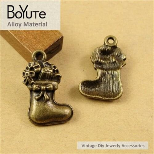 BoYuTe (60 Pieces/Lot) 23*14MM Antique Bronze Plated Christmas Boot Charms Pendants for Jewelry Making Diy Handmade Craft