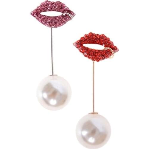 Hot Faux Pearl Rhinestone Lip Brooch Pin Men Suit Accessories Classic Lapel Pins for Mens Suit Wedding Party Long Pin