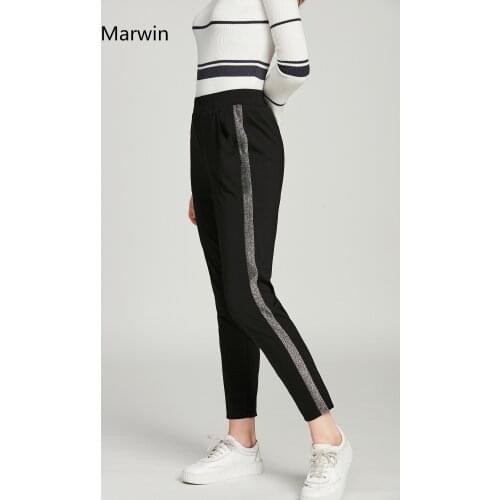 Marwin Cuffed Leg Pinstripe Peg Pants Women Fashion Leisure Clothing High Waist Trousers 2018 Autumn New Casual Elastic pants
