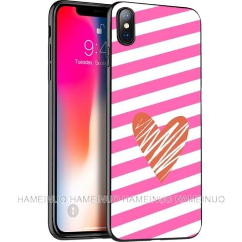 Black tpu case for iphone 5 5s SE 2020 6 6s 7 8 plus X 10 XR XS 11 pro MAX silicon cover case Pink Stripes With Heart lips