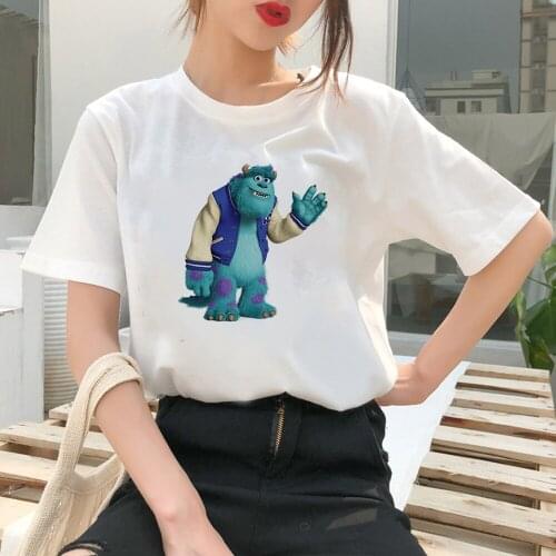 Disney Top Brands T Shirt Women Monsters University High Quality Print Loose Round Neck Tops Fashion Short Sleeve Lady Tee shirt