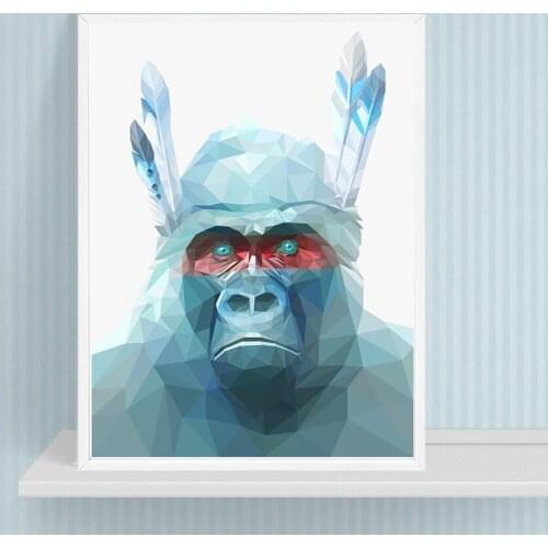 Geometric Gorilla Wall Art Painting And Poster , Low Poly Monkey Picture Canvas Painting Home Wall Decor