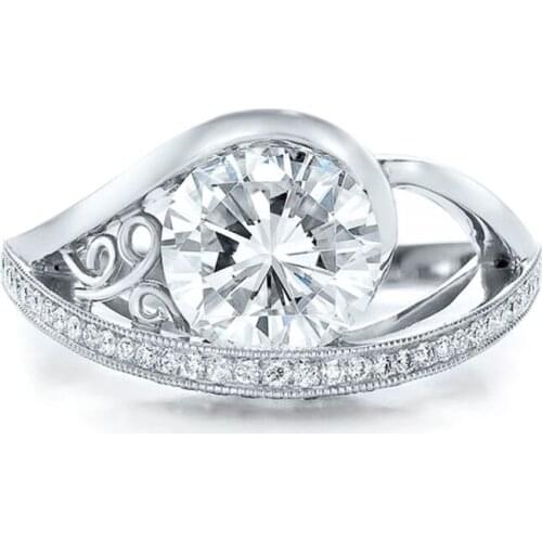 Huitan Vintage Wedding Ring for Women Big Round Cut Cubic Zirconia Beautiful Hollowed-out Pattern Special-interest Retro Jewelry