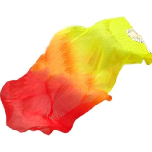 Beautiful Silk Three Color Gradient Flame Dance Fan Hand Folding Bamboo Fan Decoration Fan for Ladies Womens Home Crafts