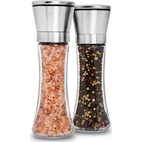 Stainless Steel Mill Glass Body Spice Adjustable Manual Salt and Pepper Grinder Kitchen Accessories Cooking Tool Portable