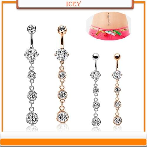 Human puncture medical steel coarse needle belly button ring crystal Zircon string pendant belly button nail anti-allergy belly
