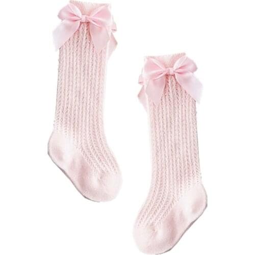 Cute Bowknot Baby Socks Cotton Bows Baby Girls Knee Socks Spring Summer Mesh Kids Infant Toddler Knee High Socks 0-2Y Q1FE