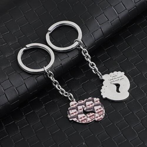 Trendy Personalized Picture Silver Color Stainless Steel Keychain Gift For Women Men New Custom Photo Keyring Jewelry Decoration