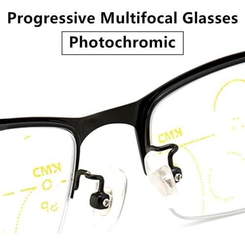 Prescription Glasses Men Women Diopter Tr90 Metal Progressive Multifocal Reading Glasses Photochromic Anti Blue Ray Magnifying