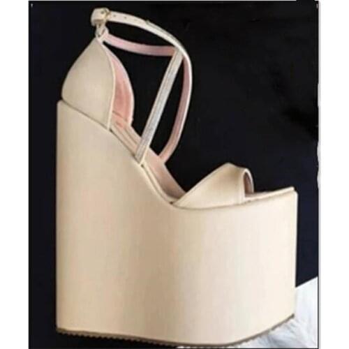 SHOFOO shoes,Elegant womens sandals, PU (suede), about 20 cm slope heel sandals, heightening sandals, banquet womens shoes